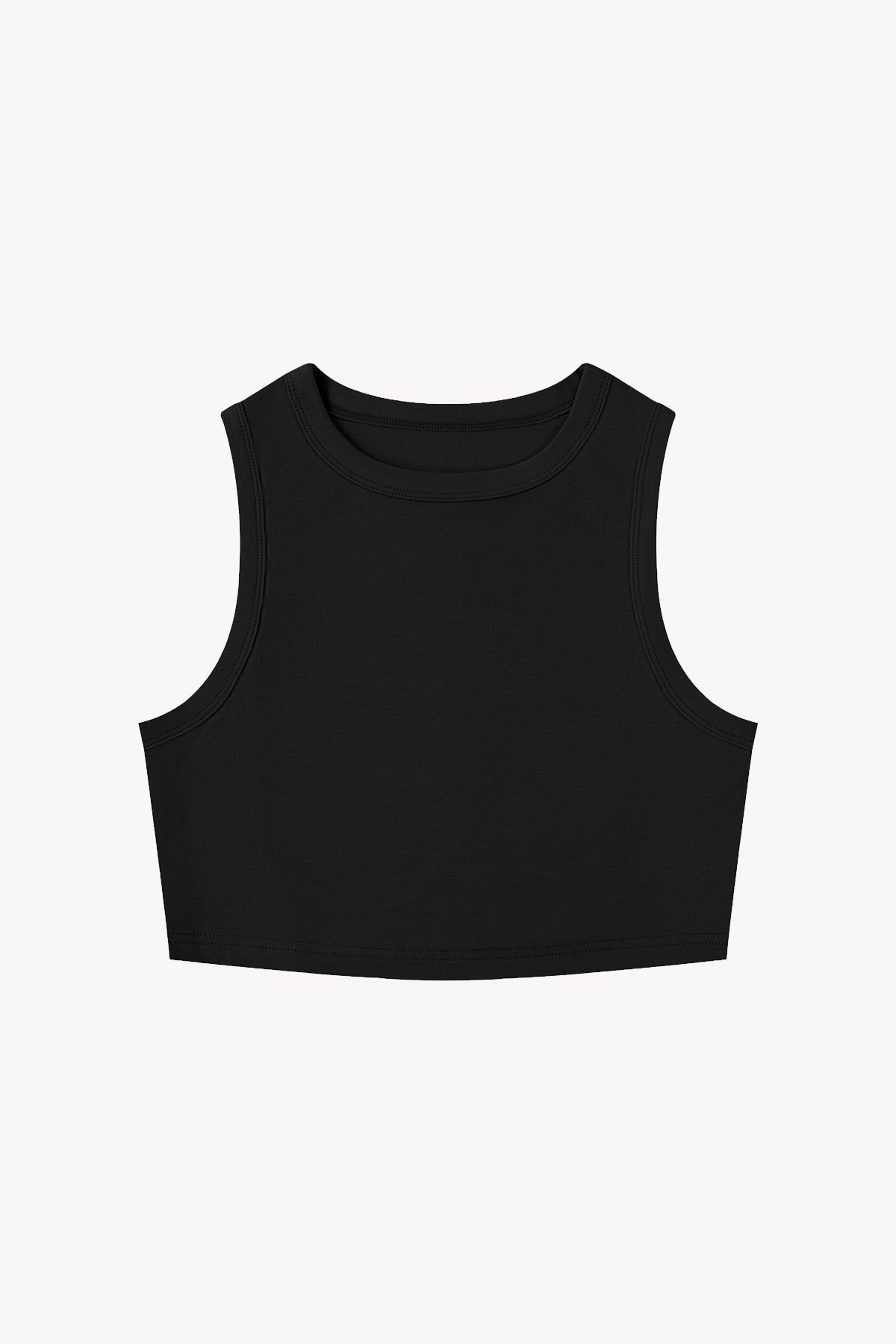 Tight Crewneck Crop Tank Top - Black