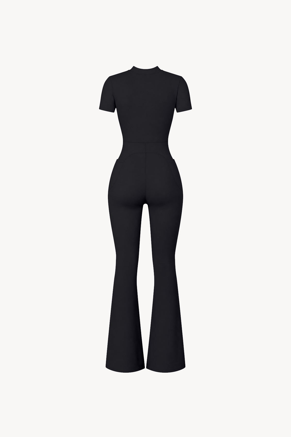 Tight Flared Leg Quarter-Zip Jumpsuit - Black