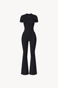 Tight Flared Leg Quarter-Zip Jumpsuit - Black