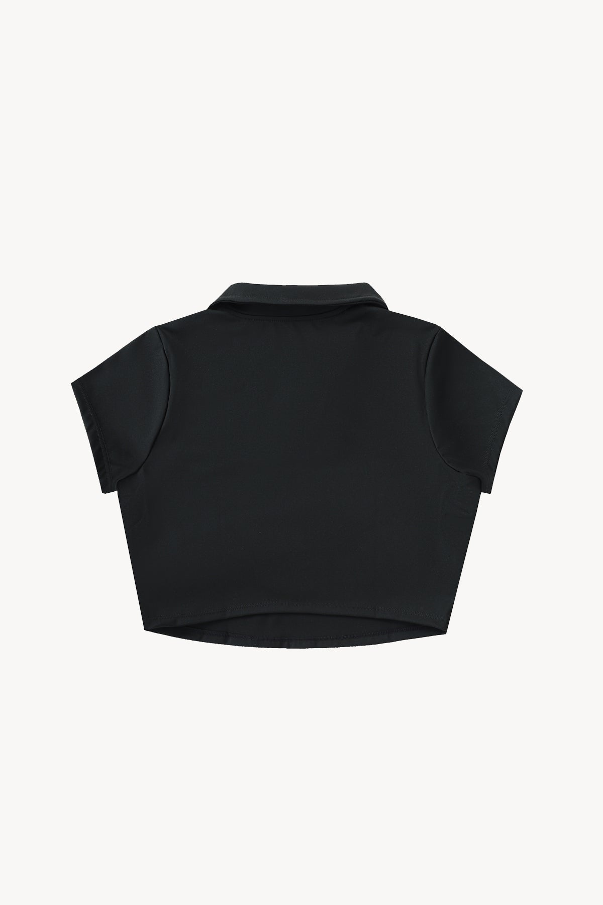 V-Neck Lapel Crop Top - Black