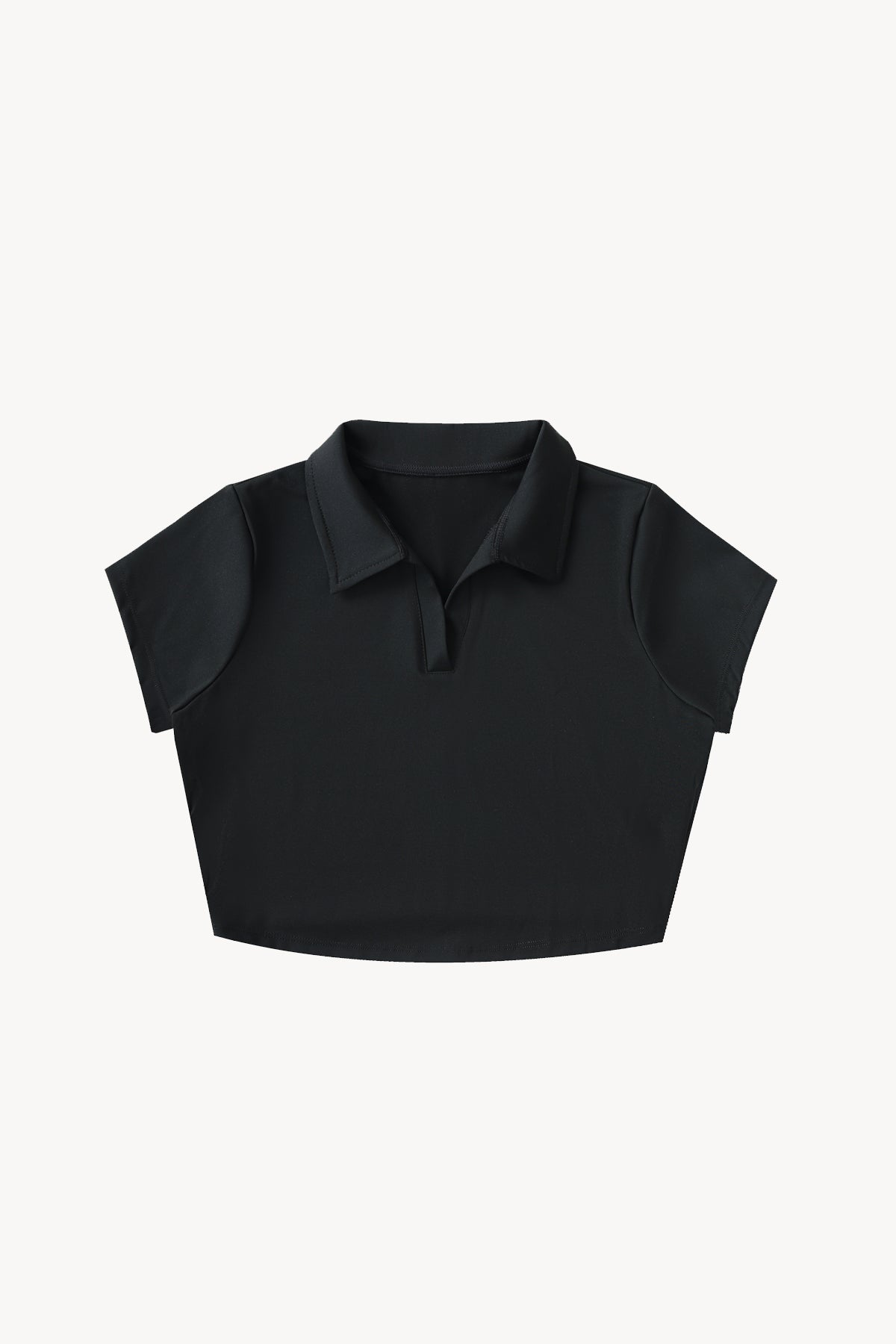 V-Neck Lapel Crop Top - Black
