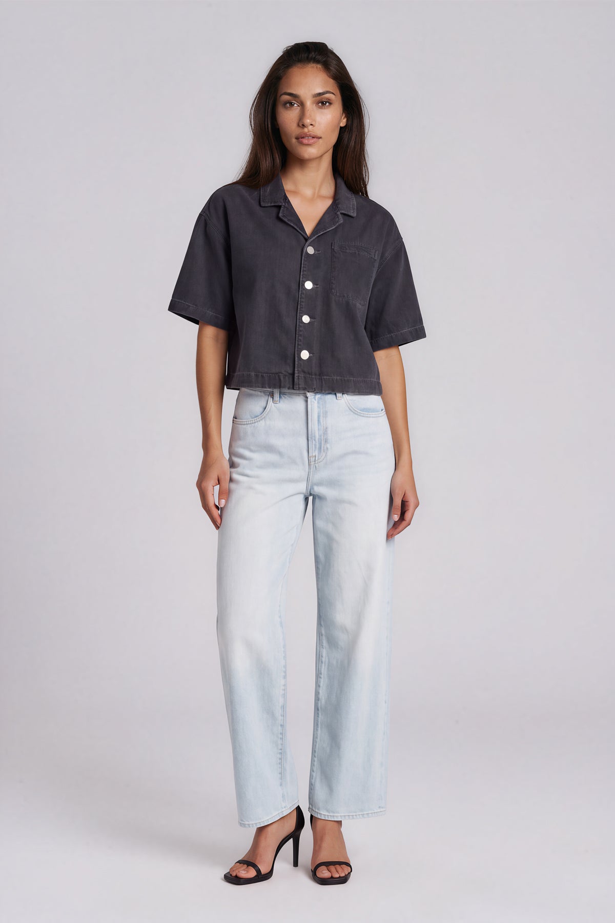Vintage Wash Boxy Cropped Shirt - Black