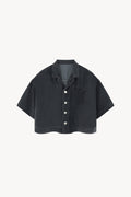 Vintage Wash Boxy Cropped Shirt - Black