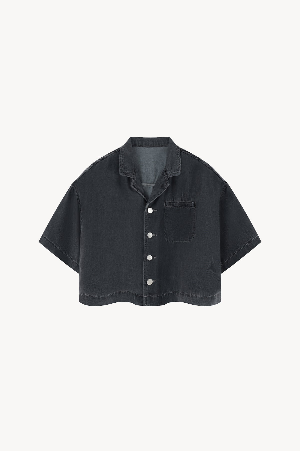 Vintage Wash Boxy Cropped Shirt - Black