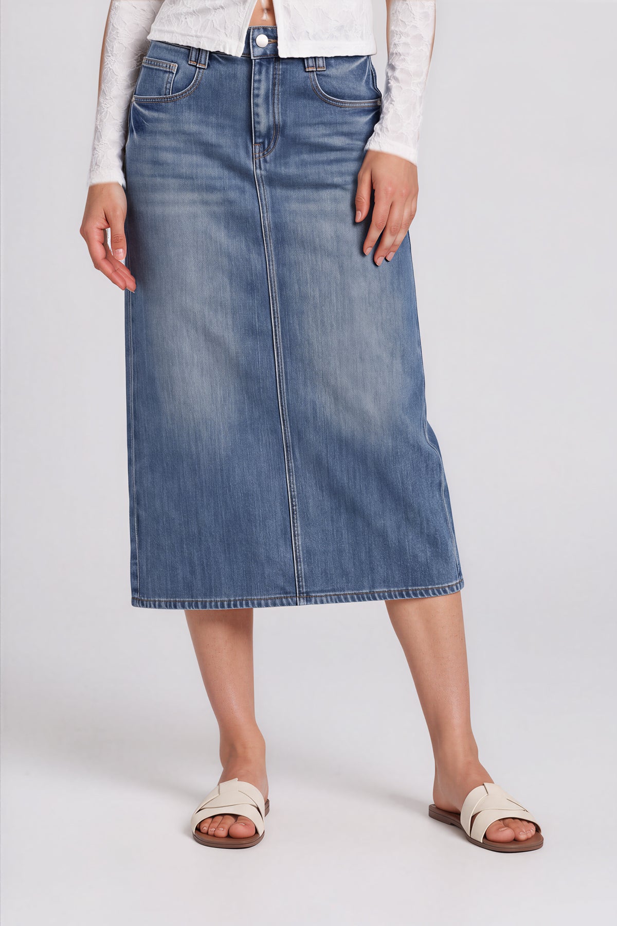 Vintage Wash Denim Skirt - Blue