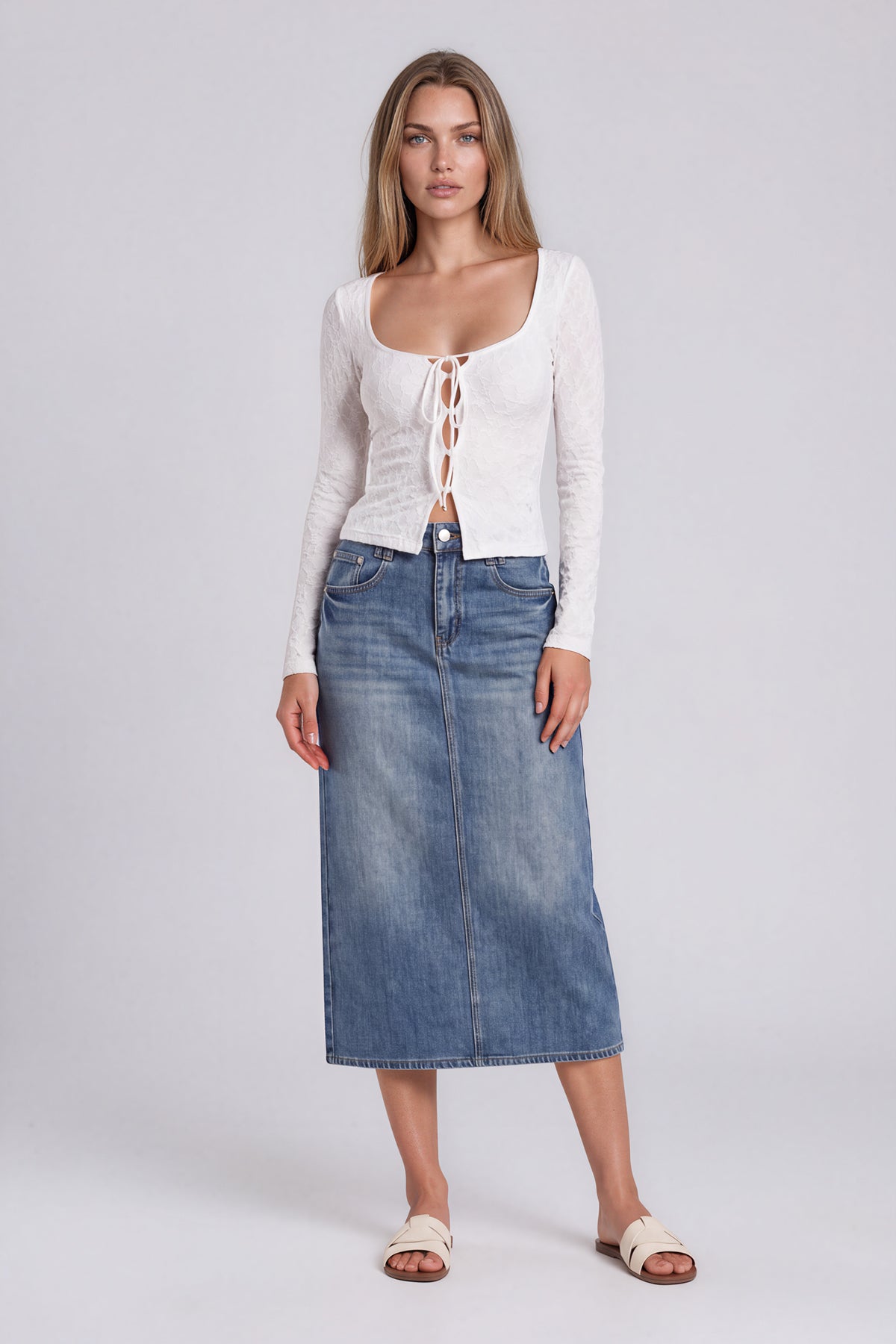 Vintage Wash Denim Skirt - Blue