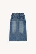 Vintage Wash Denim Skirt - Blue