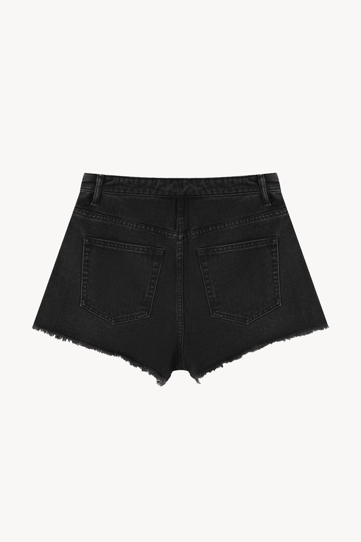 Vintage Wash High Rise Denim Shorts - Black