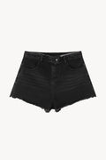Vintage Wash High Rise Denim Shorts - Black