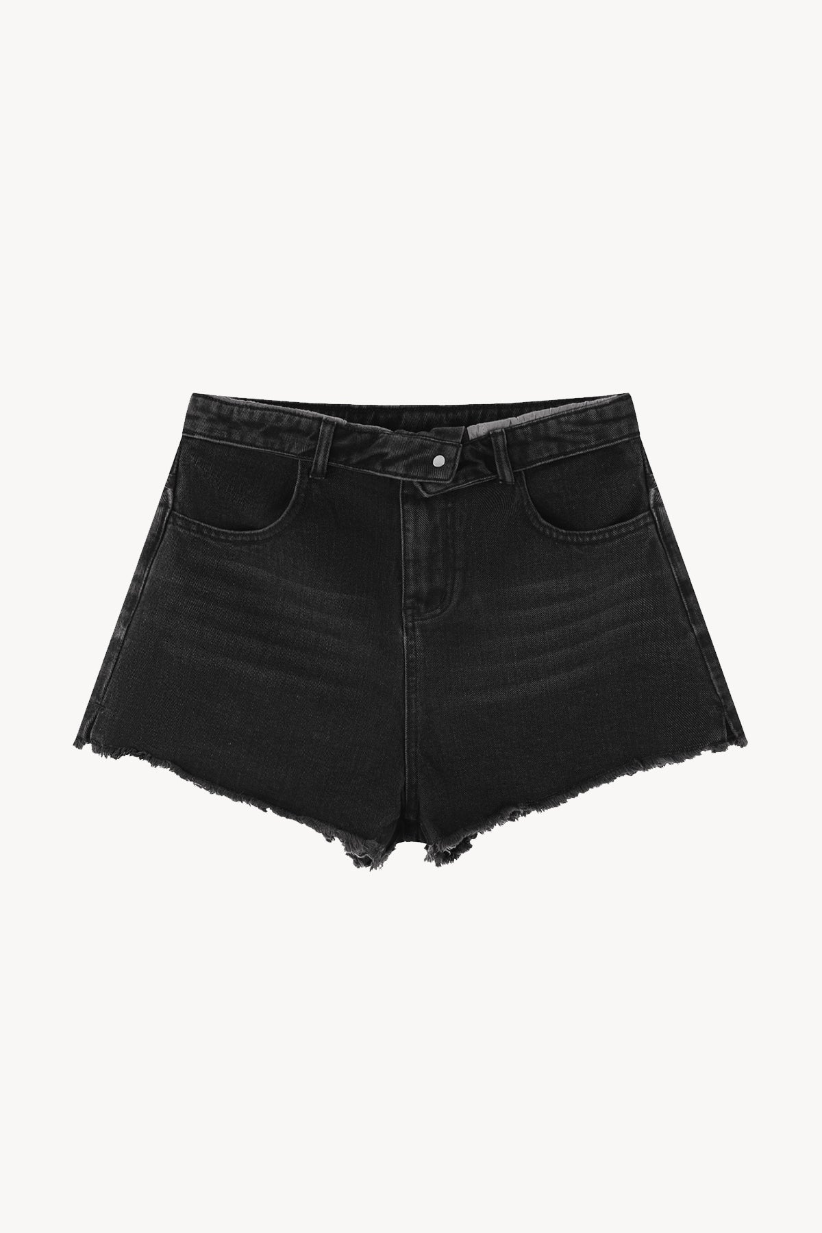 Vintage Wash High Rise Denim Shorts - Black
