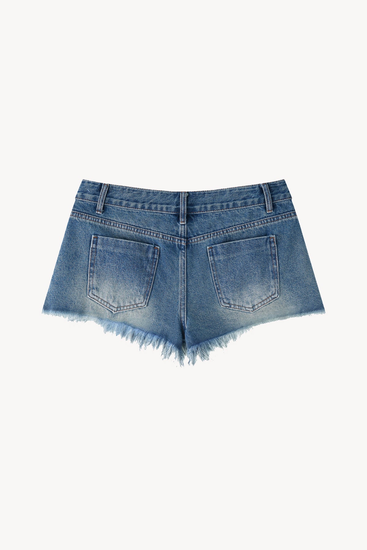 Vintage Wash Raw Hem Denim Shorts - Blue
