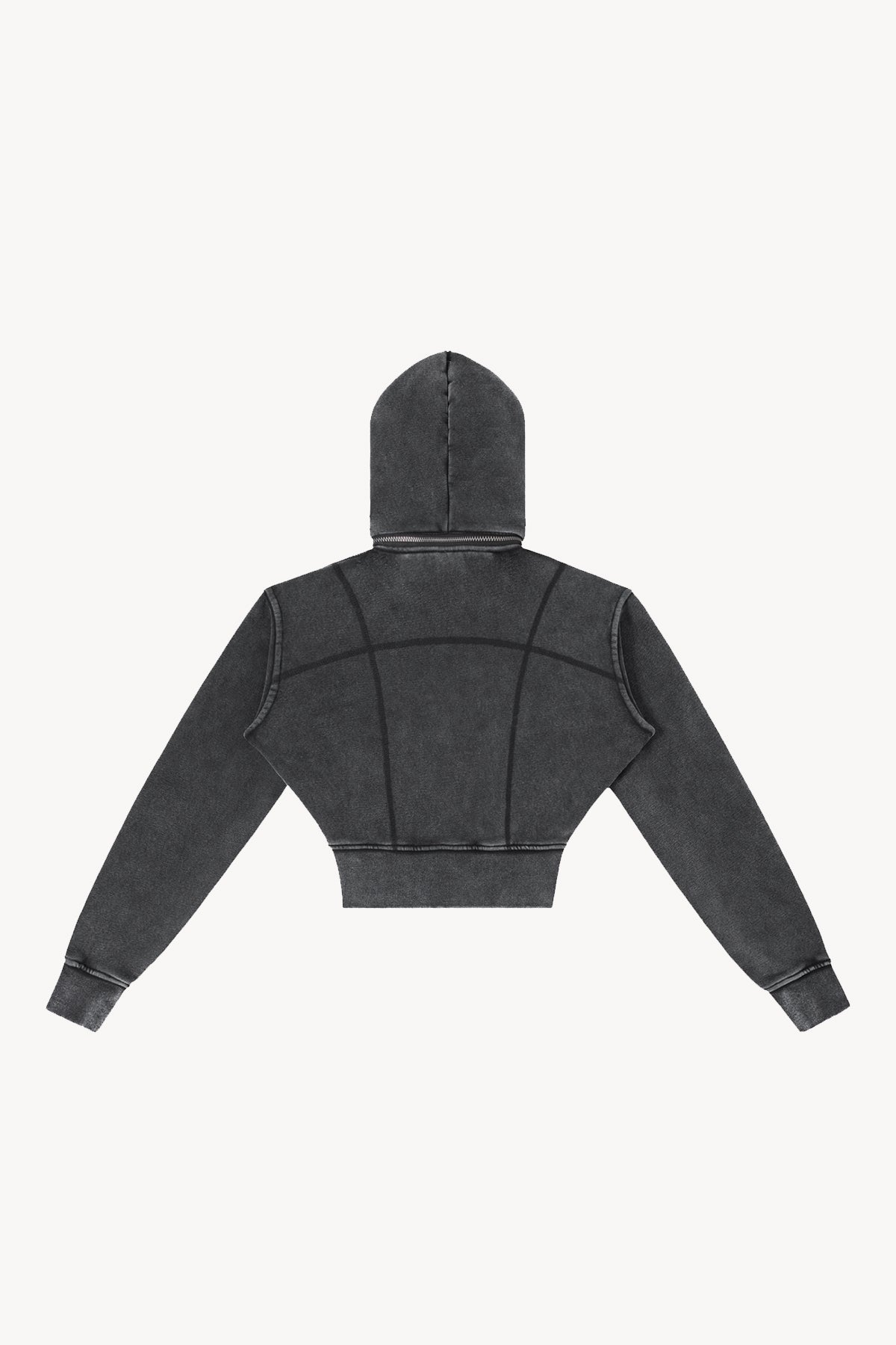 Vintage Washed Cropped Fleece Hoodie - Black