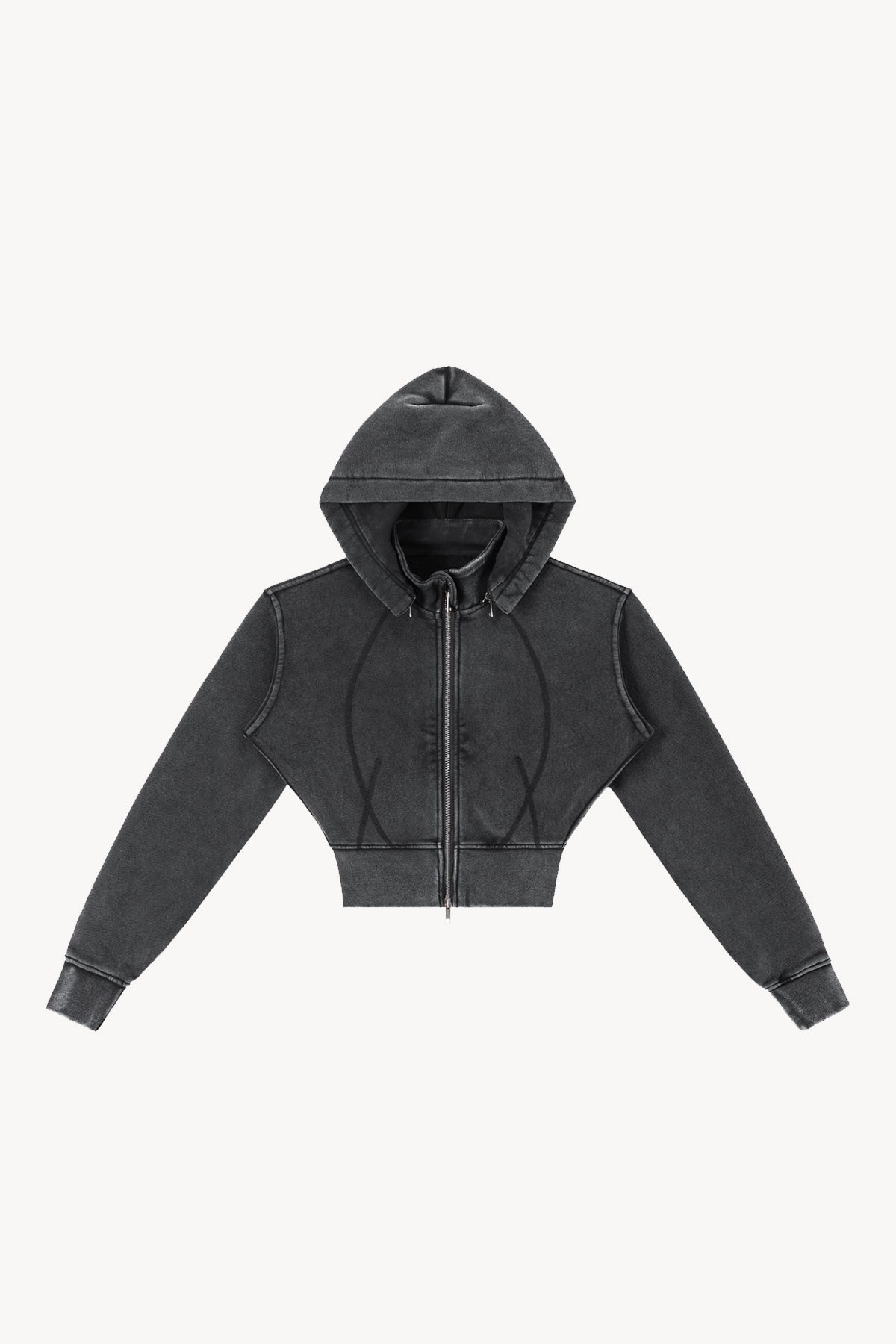 Vintage Washed Cropped Fleece Hoodie - Black