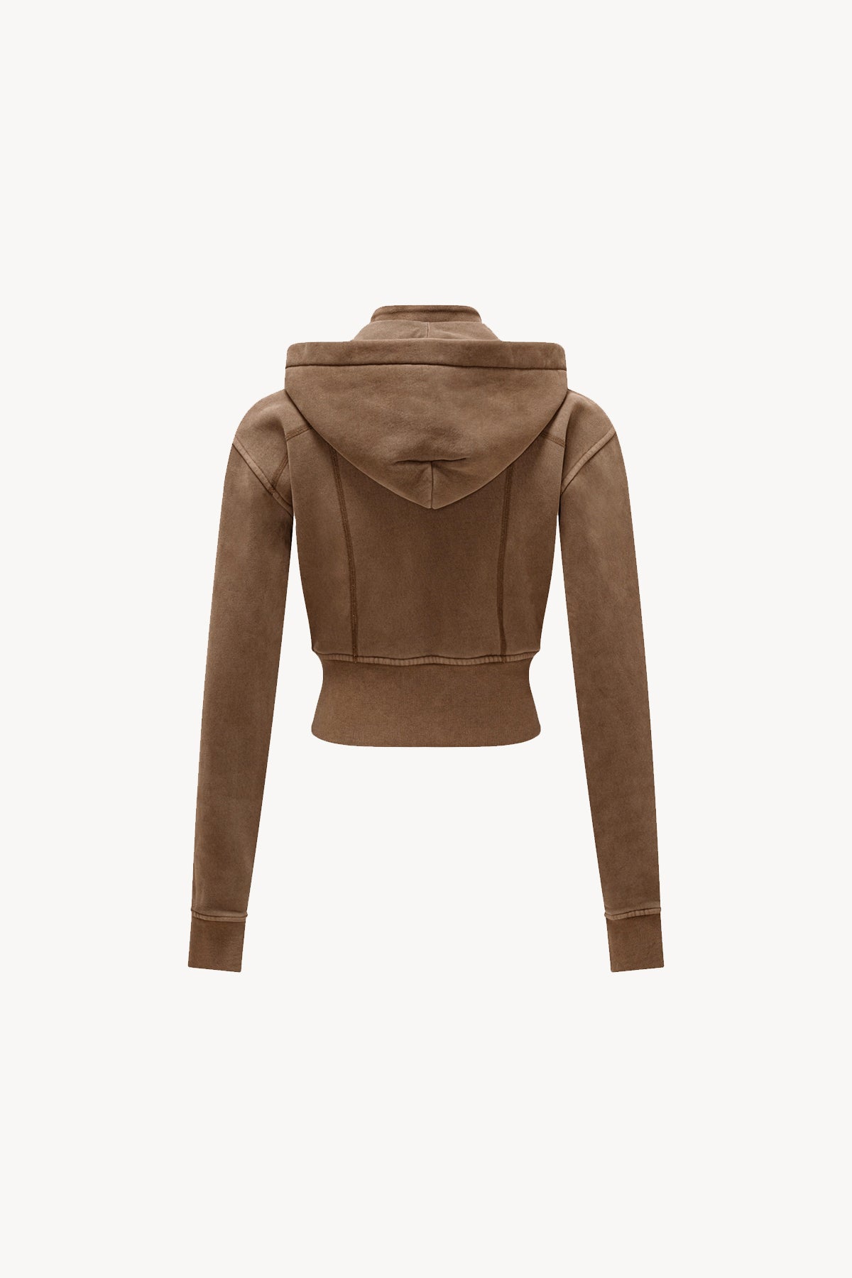 Vintage Washed Cropped Fleece Hoodie - Coffee