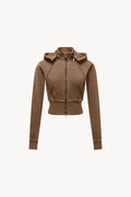 Vintage Washed Cropped Fleece Hoodie - Coffee
