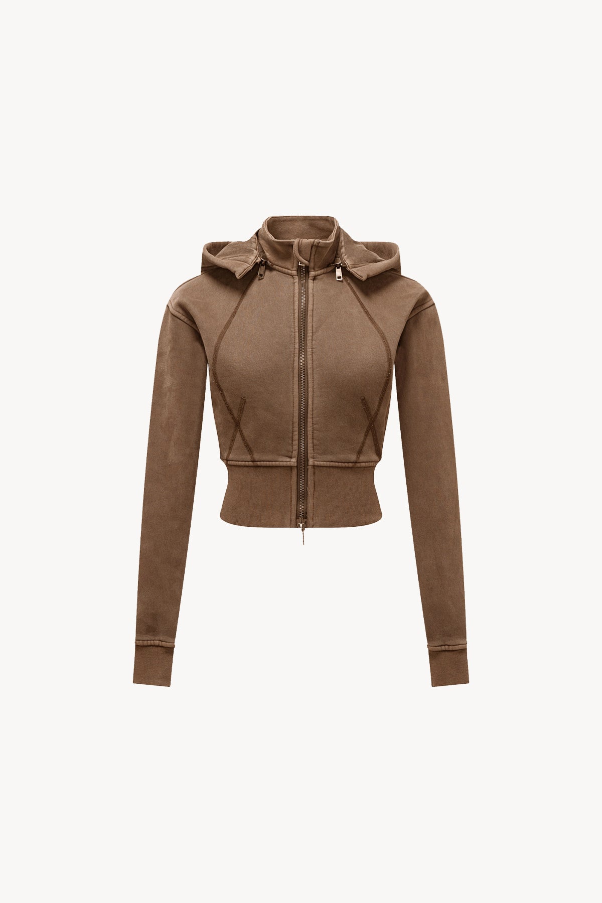 Vintage Washed Cropped Fleece Hoodie - Coffee