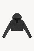 Vintage Washed Raw Edge Hoodie - Black