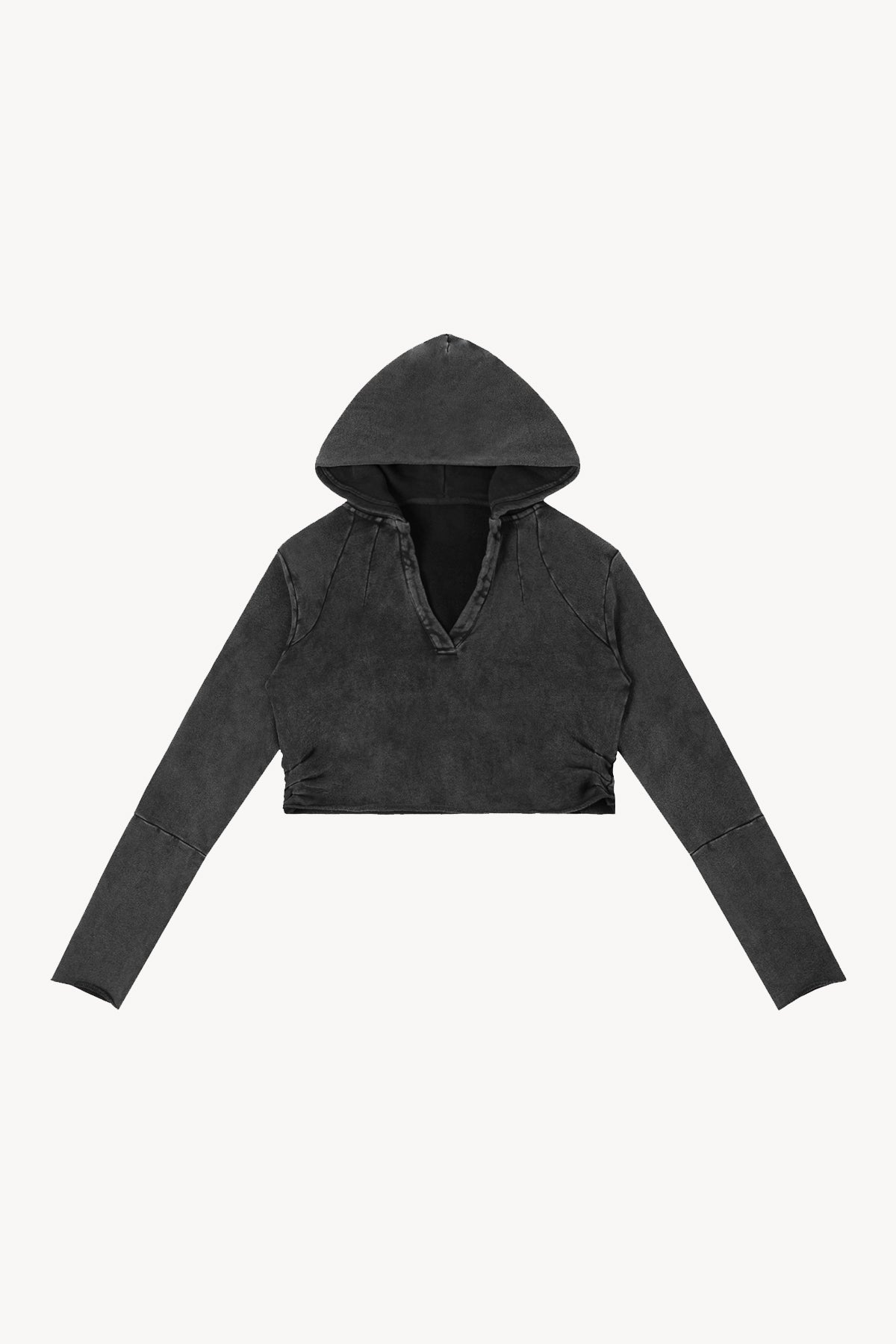 Vintage Washed Raw Edge Hoodie - Black