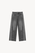 Wide Leg Striped Denim Jeans - Black