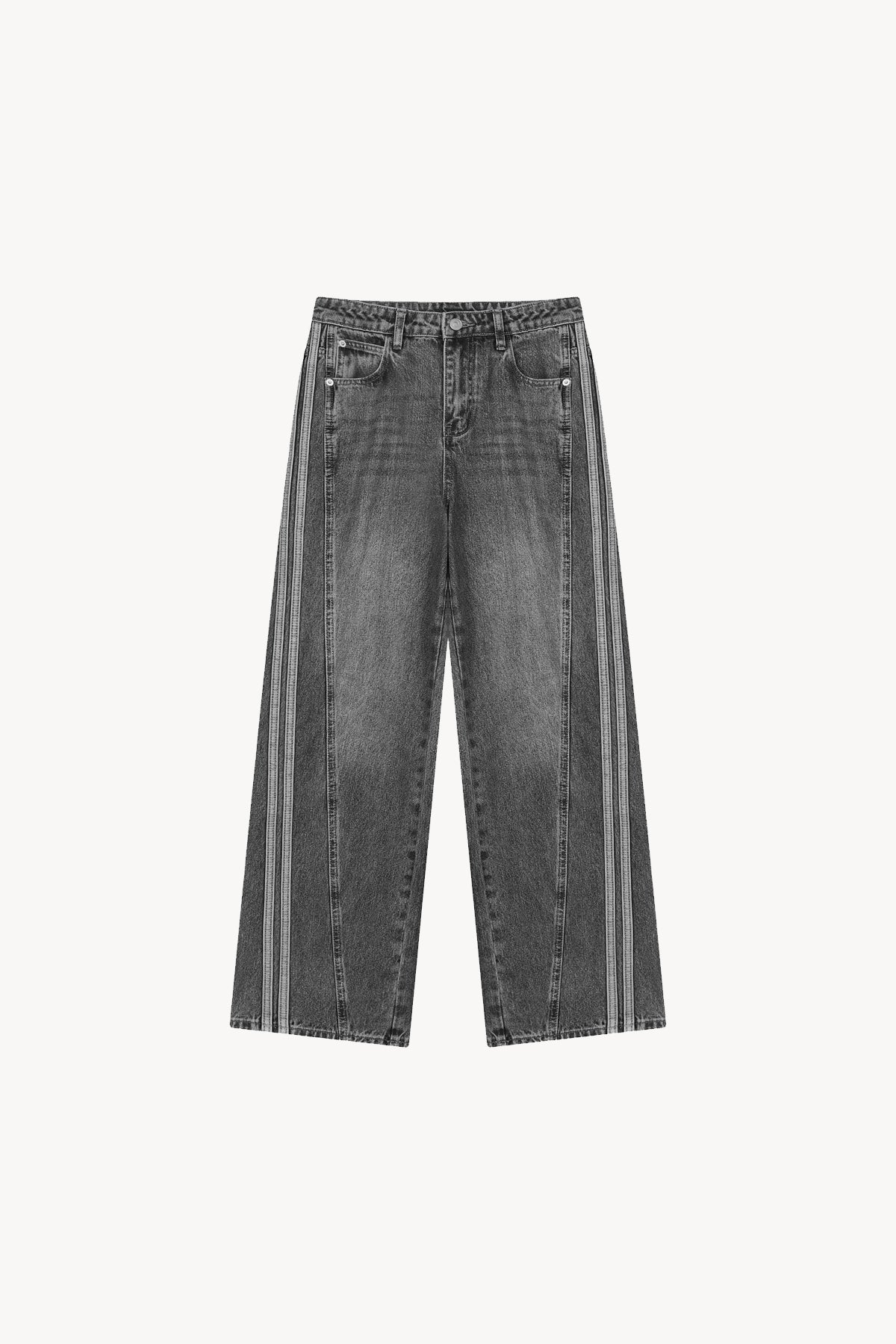 Wide Leg Striped Denim Jeans - Black