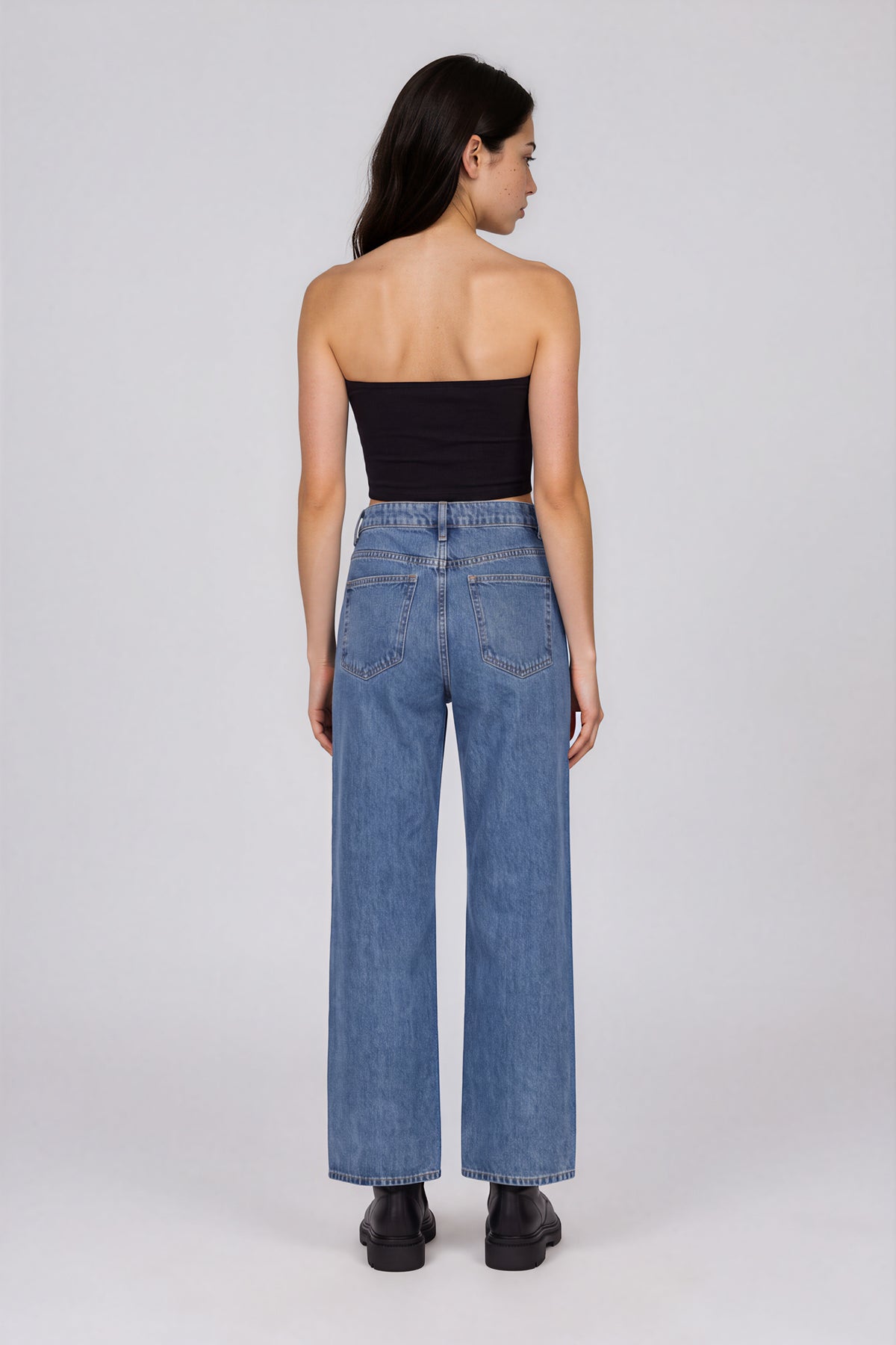 Wide Leg Striped Denim Jeans - Blue