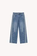 Wide Leg Striped Denim Jeans - Blue