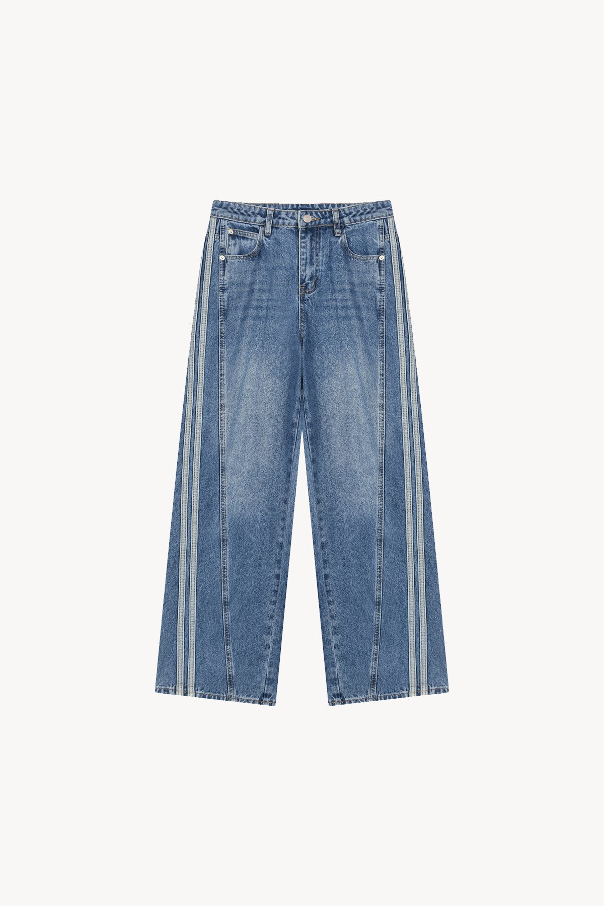 Wide Leg Striped Denim Jeans - Blue