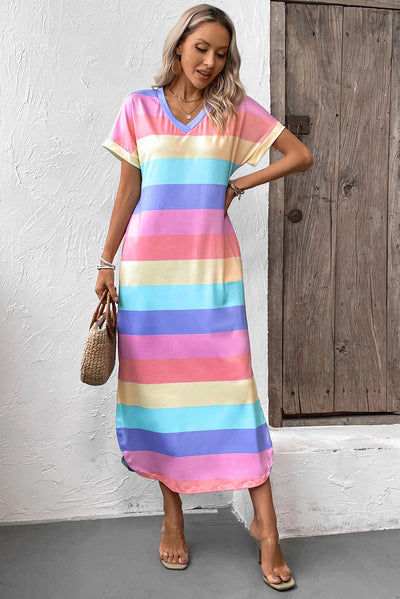 Colors Of The Rainbow Midi Slit Dress