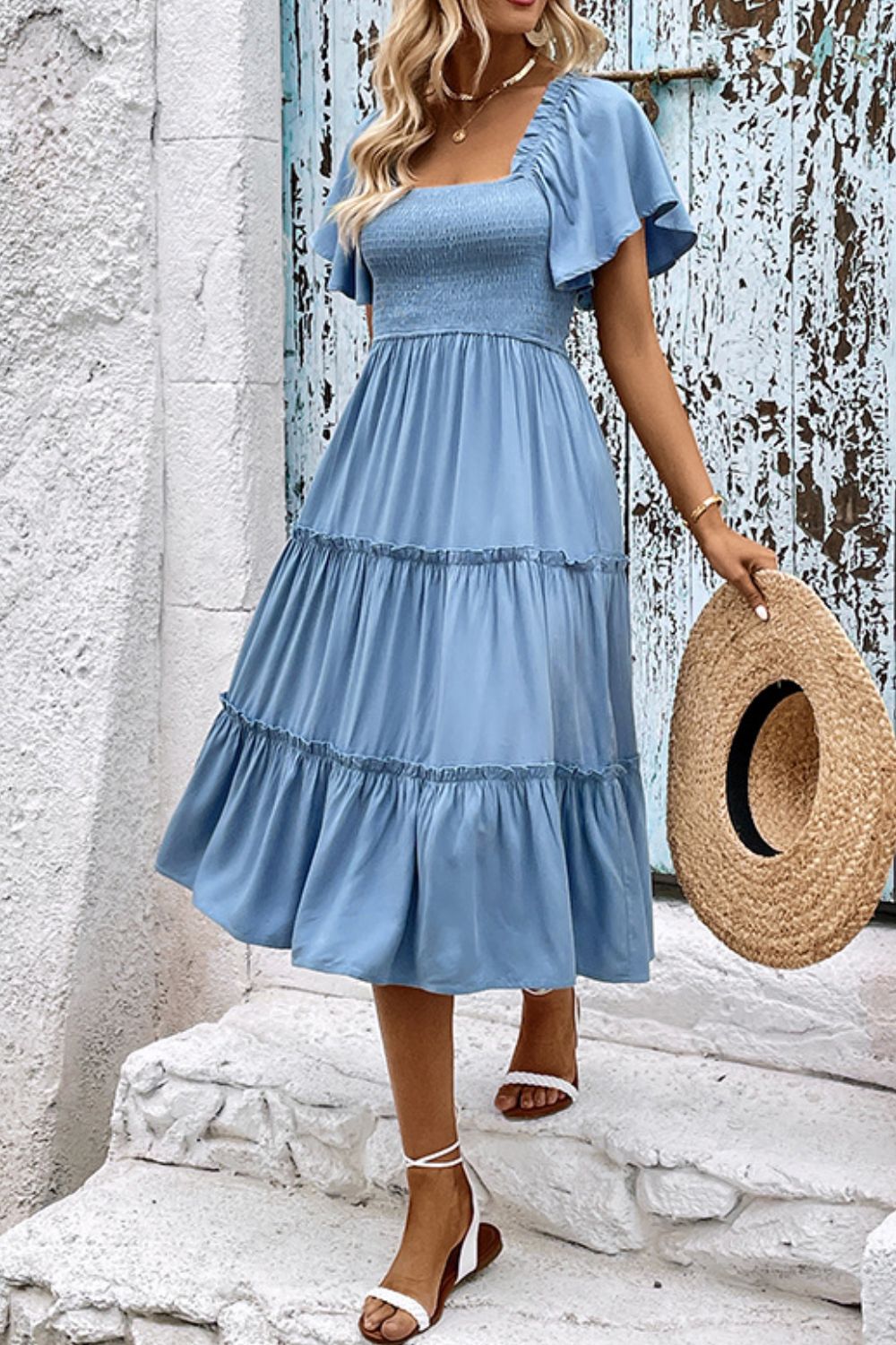 Travel Ready Frill Trim Midi Dress