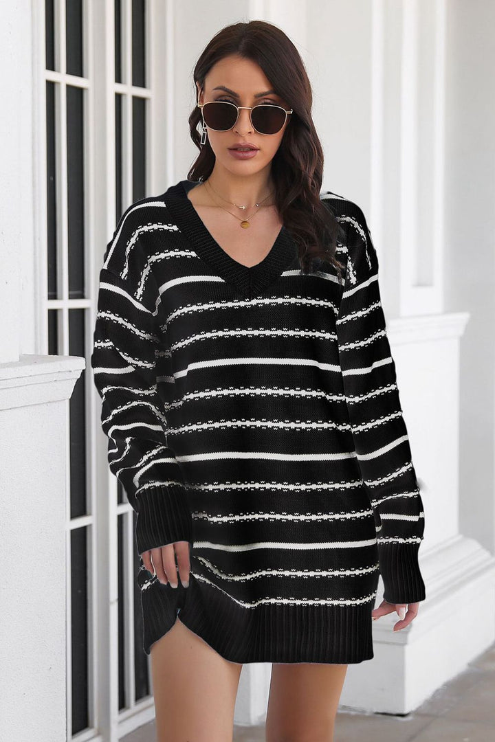 Darling Striped Mini Sweater Dress