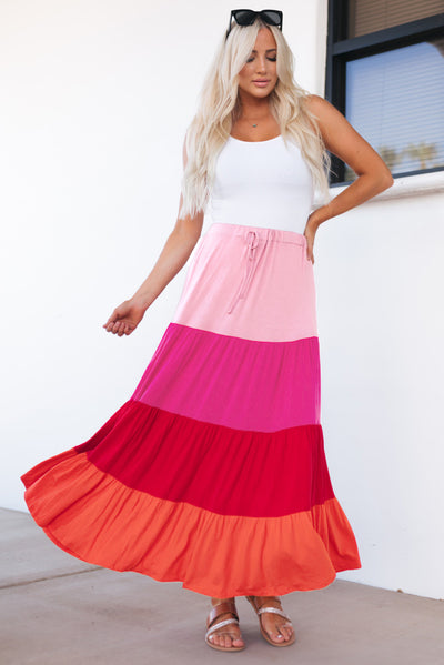 Bright And Beautiful Color Block Maxi Skirt