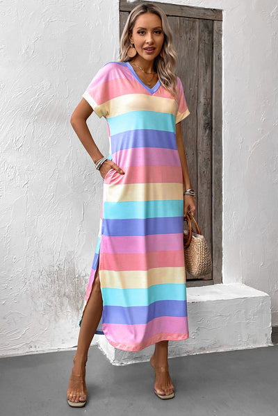Colors Of The Rainbow Midi Slit Dress