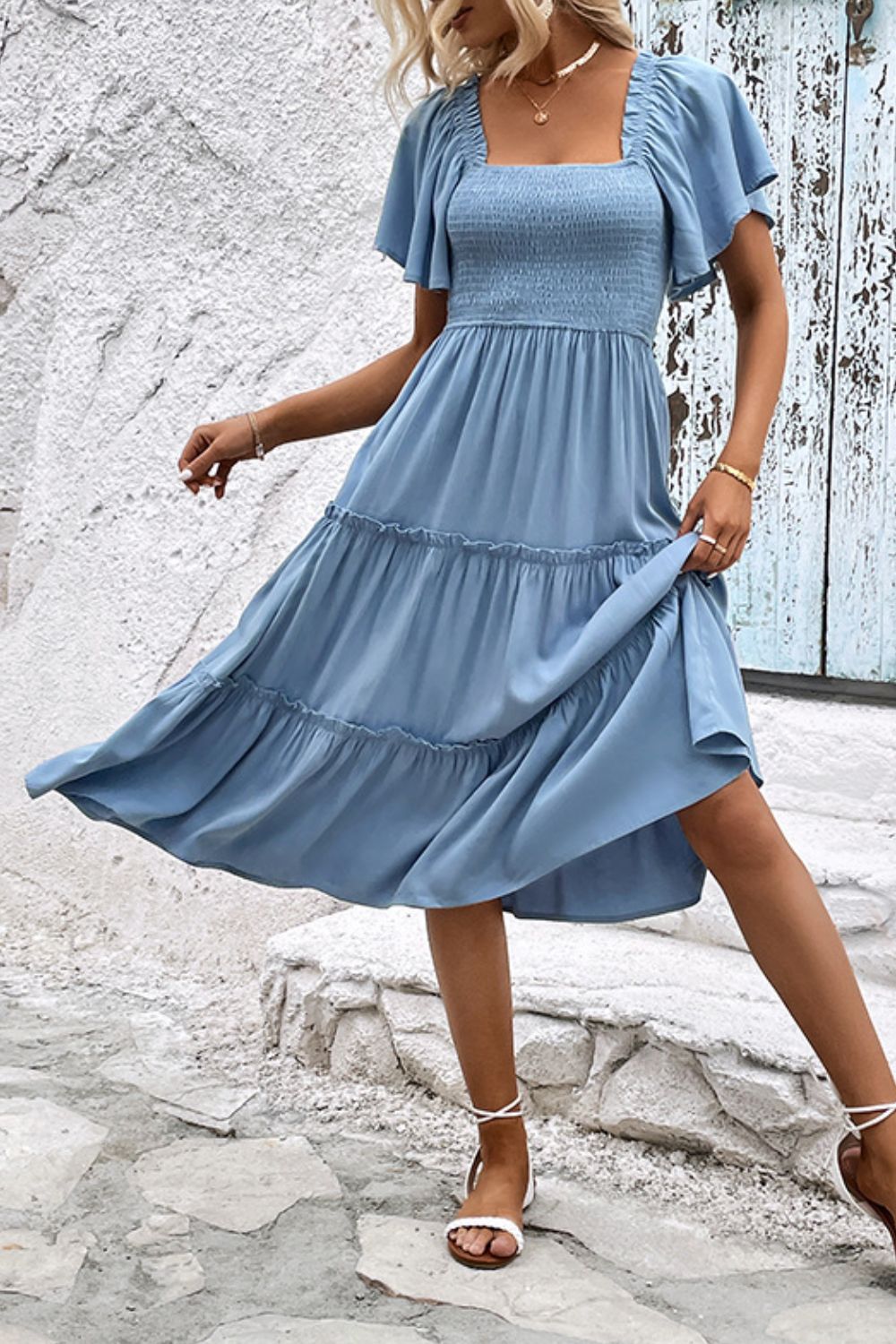 Travel Ready Frill Trim Midi Dress