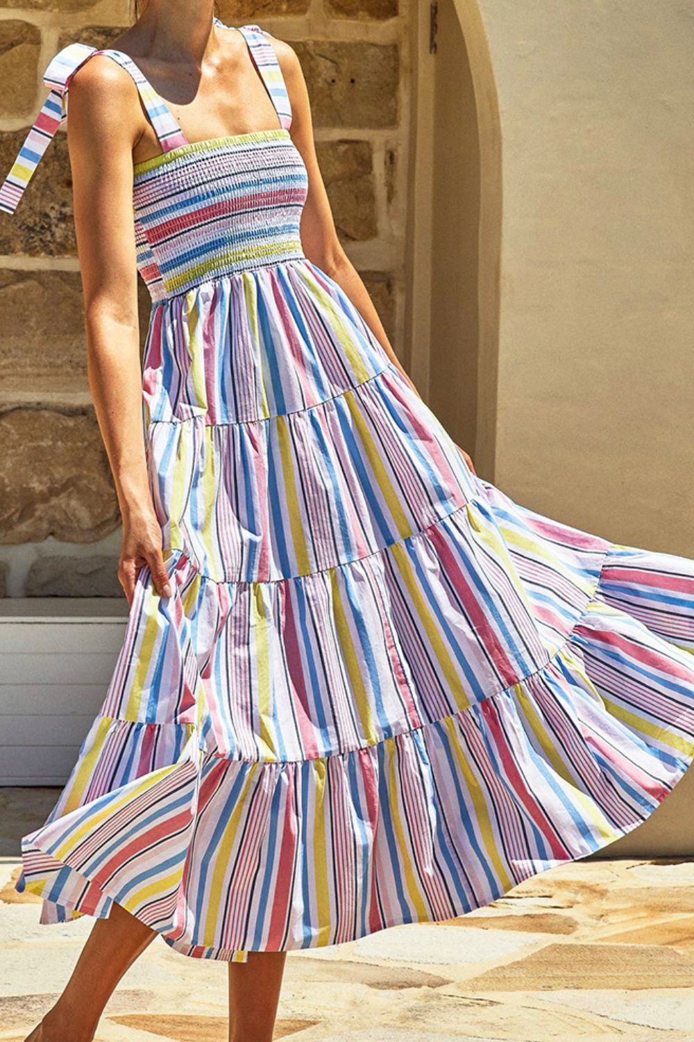 Show Your Stripes Smocked Midi Dress