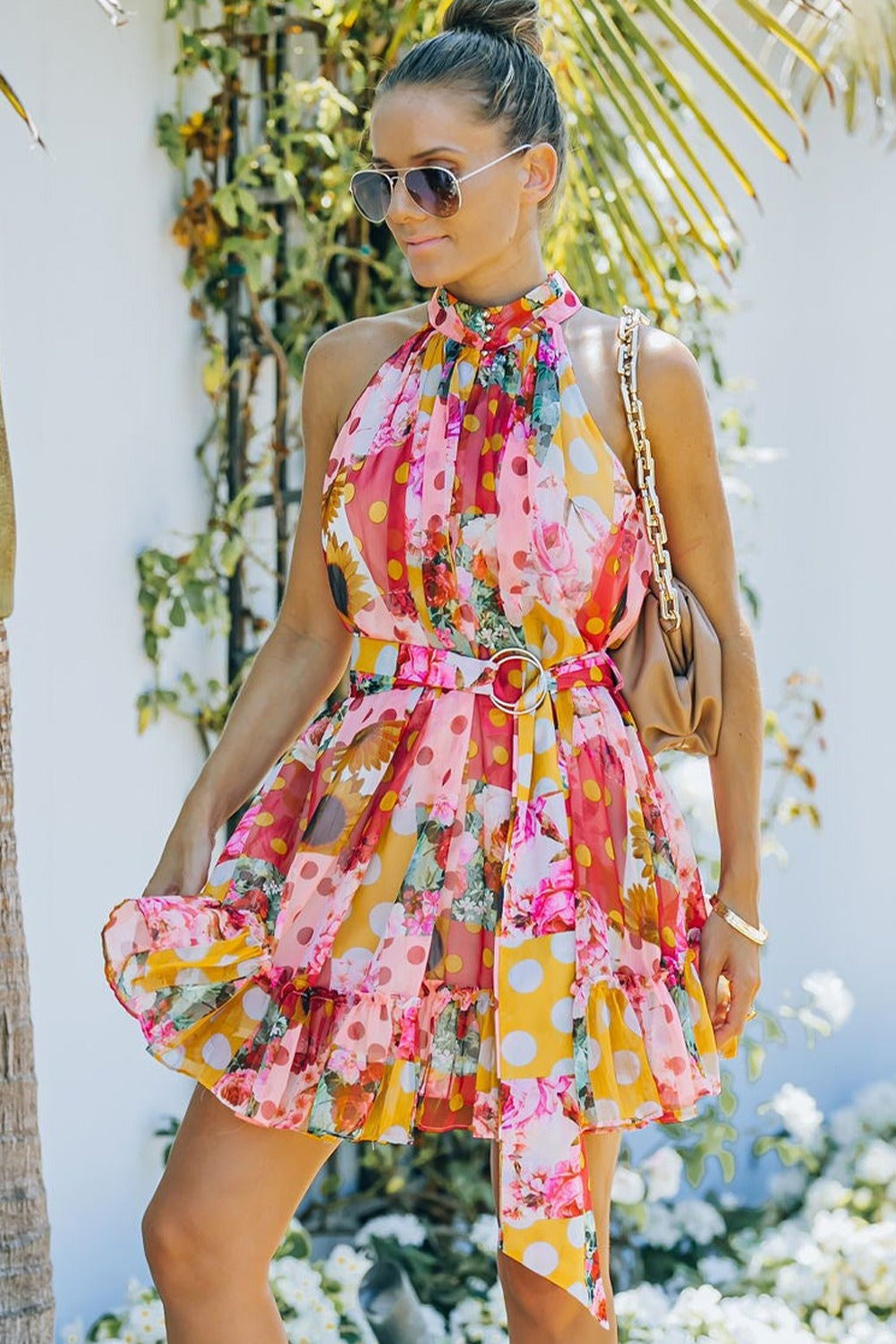 Fresh Color Floral Mini Dress