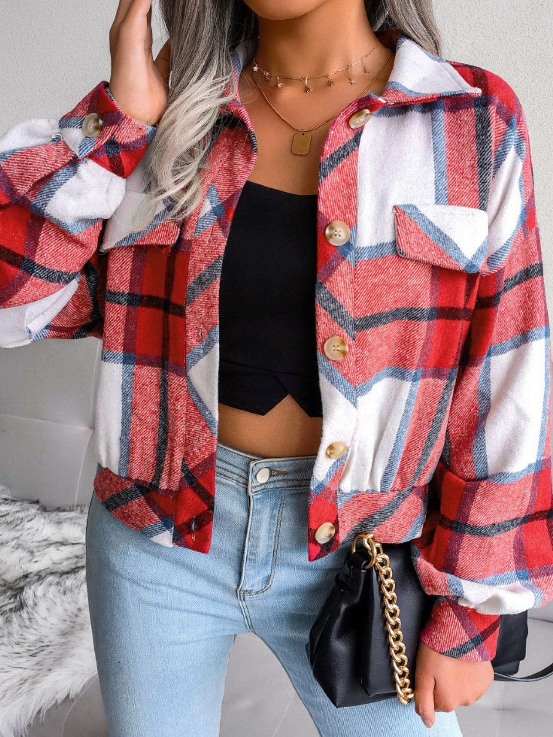 Falling For You Cropped Plaid Jacket