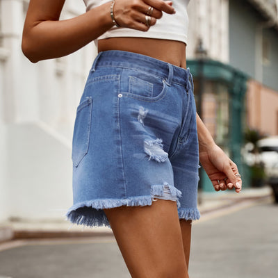Looking Up Distressed Denim Shorts