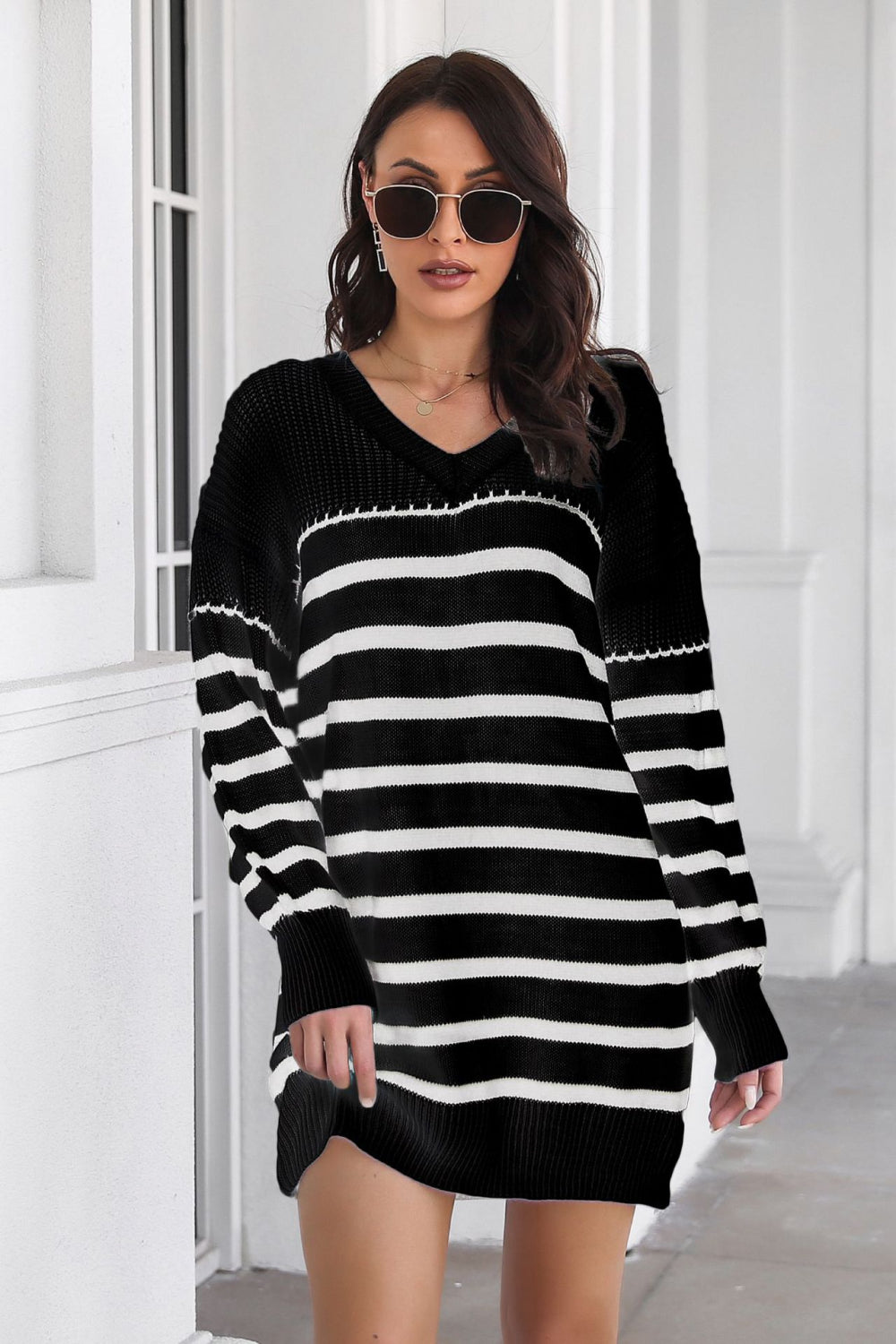 Central Park Striped Mini Sweater Dress