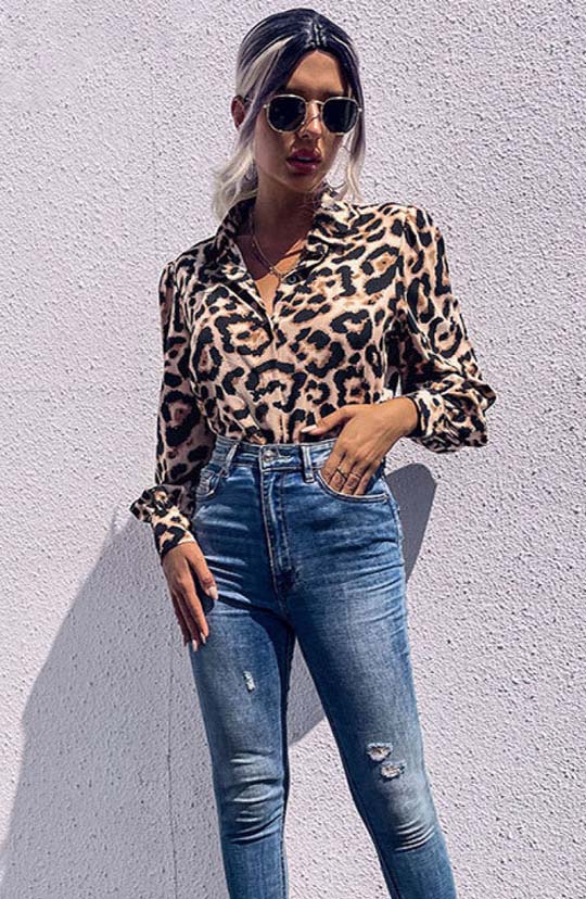 In The Jungle Leopard Button Down Blouse