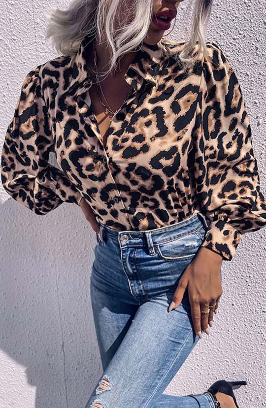 In The Jungle Leopard Button Down Blouse