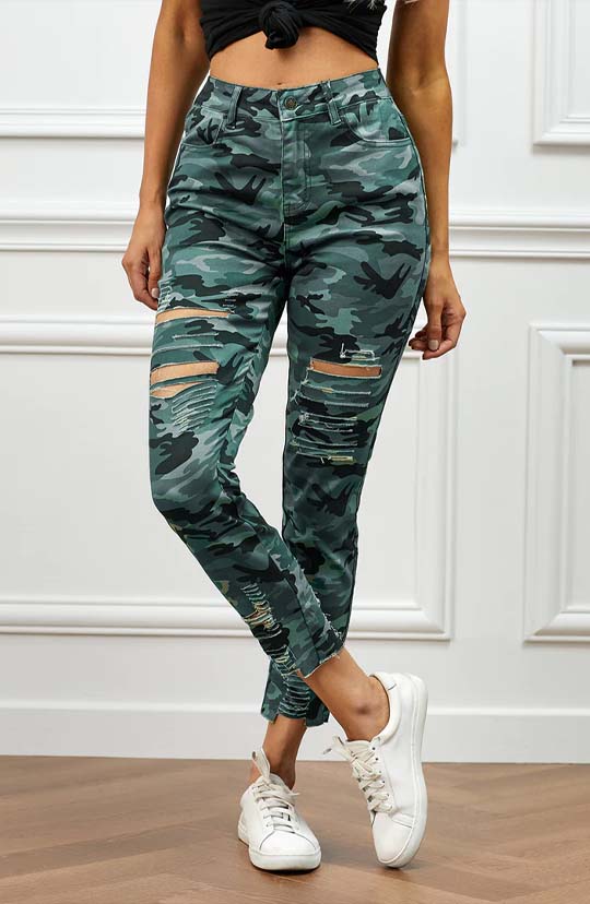 Look For Me Distressed Camo Jeans