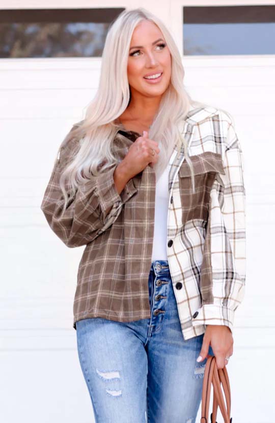 Loving Nature Split Plaid Shacket